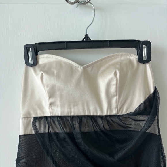 Black & Beige Sheer Overlay Halter Mini Dress - Picture 7 of 14